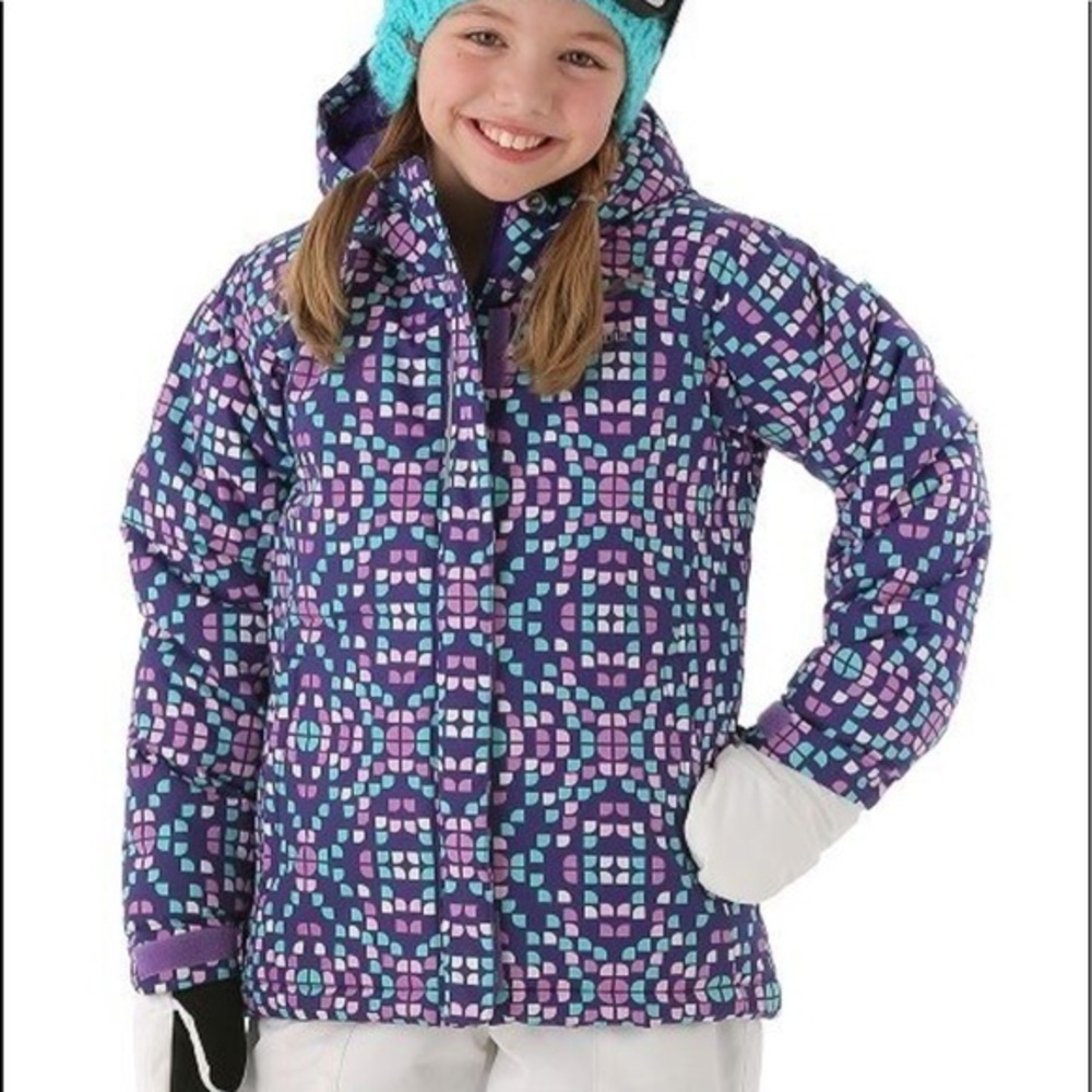 Columbia Youth Horizon Ride hooded Ski jacket in hyper purple print XL